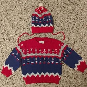 Vintage baby boys japanese sweater and matching hat size 24 mo